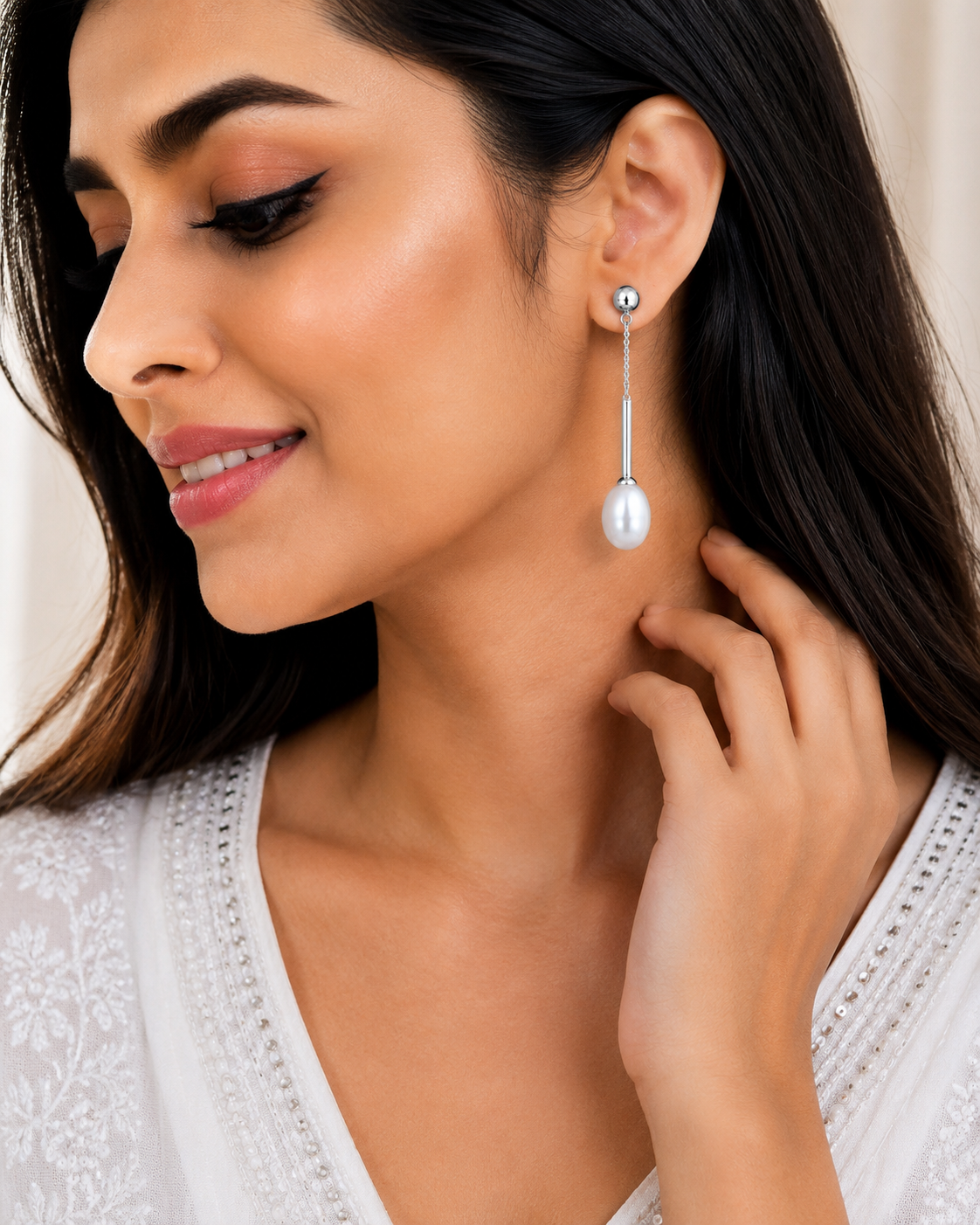 Pearl Drop Chain Earrings